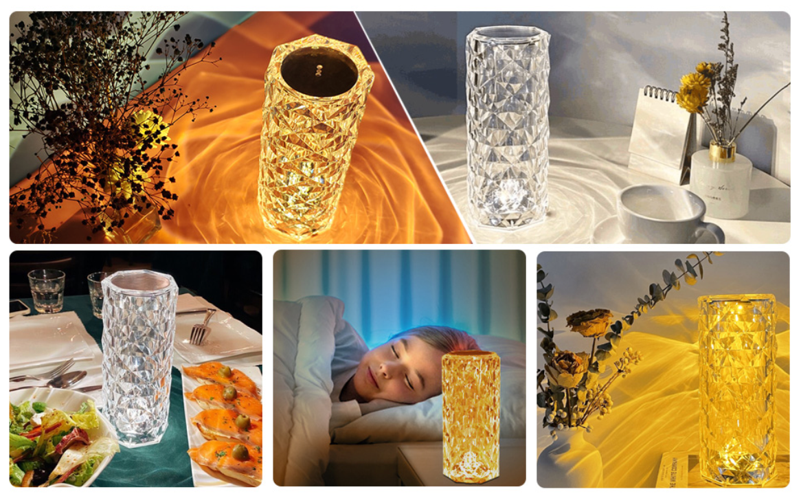 Premium Crystal Table Lamp - Modern Diamond Prism Light for Home Decor & Bedside